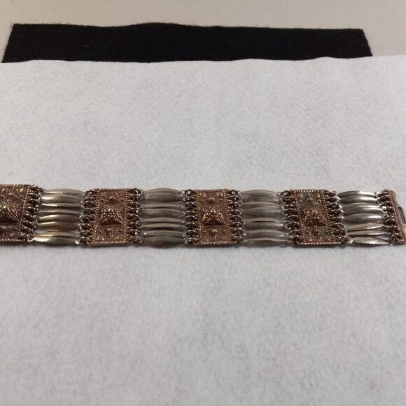 Vintage Mexico Silver Artisan Aztec Tribal Wide Multi-layer Bracelet Countrycore - Picture 4 of 10